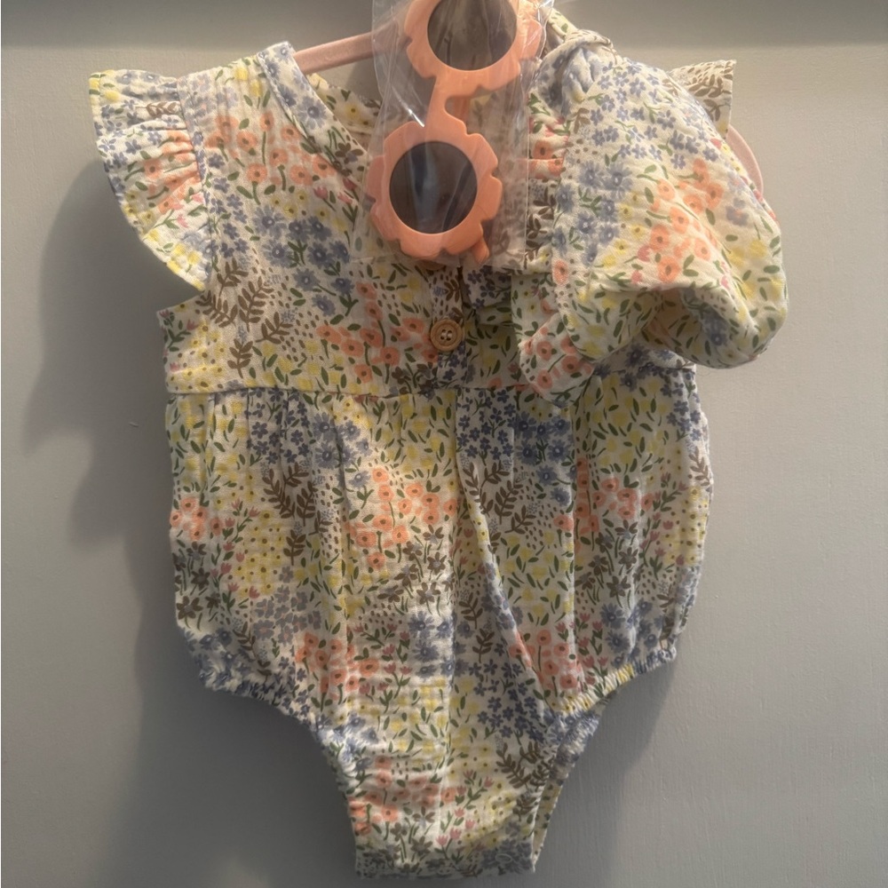 Floral Kids Romper Set with Sunglasses